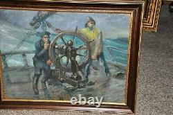 Antique early 20th Century High sea Drama Large oil Painting