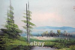 Antique impressionist oil painting forest house landscape