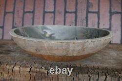 Antique large 19th c kitchen wood dough bowl early folk art oil painting 15 inch