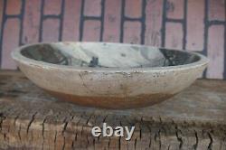 Antique large 19th c kitchen wood dough bowl early folk art oil painting 15 inch