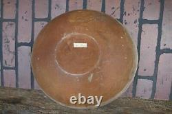 Antique large 19th c kitchen wood dough bowl early folk art oil painting 15 inch