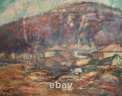 Antique large impressionist oil painting landscape signed