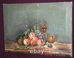 Antique large impressionist still life with fruits oil painting signed