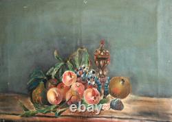 Antique large impressionist still life with fruits oil painting signed