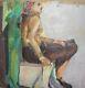 Antique Large Oil Painting Canvas Sitting Woman Portrait