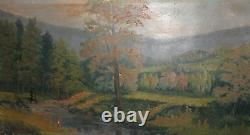 Antique large oil painting forest river landscape