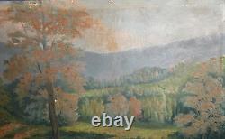 Antique large oil painting forest river landscape