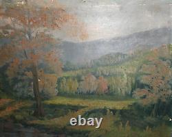 Antique large oil painting forest river landscape