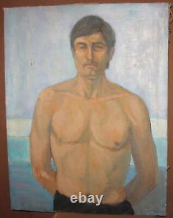 Antique large oil painting man portrait