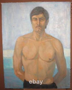 Antique large oil painting man portrait