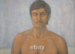 Antique large oil painting man portrait