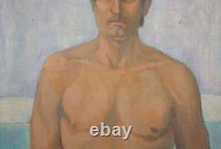 Antique large oil painting man portrait