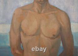 Antique large oil painting man portrait