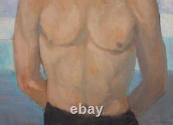 Antique large oil painting man portrait