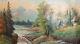 Antique Large Oil Painting Mountain River Landscape