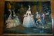 Antique Large Oil Painting Music Salon Palace Courting. Unstretched Canvas. Read