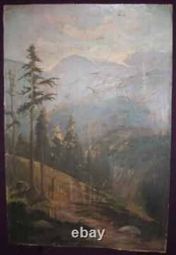 Antique large realist oil painting forest landscape