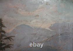 Antique large realist oil painting forest landscape