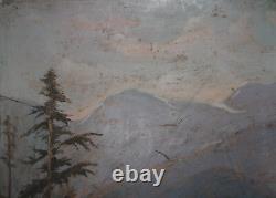 Antique large realist oil painting forest landscape