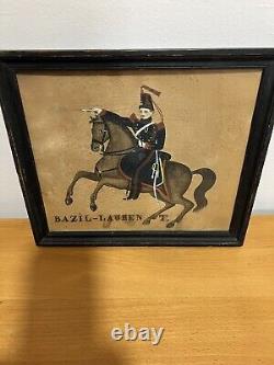 Antique oil Painting Water Color Rider On Horse Signed
