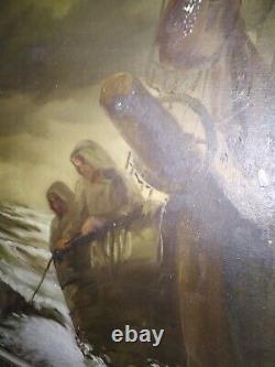 Antique oil painting. Sailors in the storm. Dutch or BelgianSigned. 1929. Large