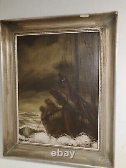 Antique oil painting. Sailors in the storm. Dutch or BelgianSigned. 1929. Large