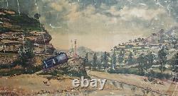 Antique oil painting auto racing in the 30's landscape