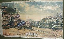 Antique oil painting auto racing in the 30's landscape