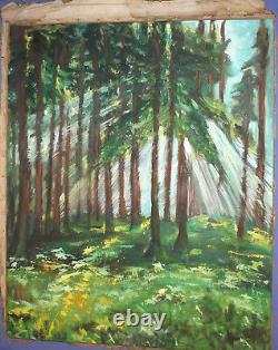 Antique oil painting forest landscape