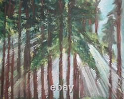 Antique oil painting forest landscape