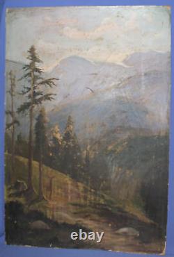 Antique oil painting mountain landscape