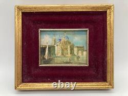 Antique or Vintage Italian Venice Oil Painting on Copper Panel in Gilt Frame c