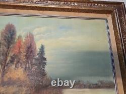 Antique original oil painting on canvas signed framed large