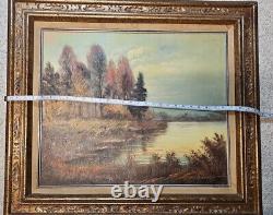 Antique original oil painting on canvas signed framed large