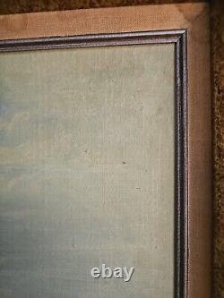 Antique original oil painting on canvas signed framed large