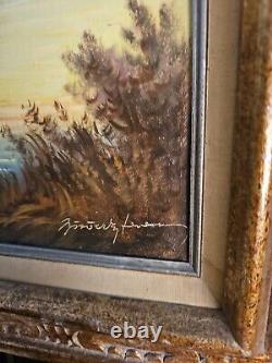 Antique original oil painting on canvas signed framed large