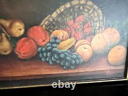 Antique painting fruit still live oil on canvas victorian large