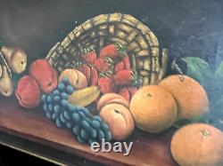 Antique painting fruit still live oil on canvas victorian large