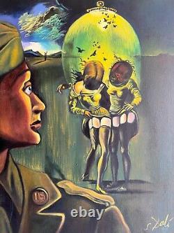 Antique painting oil on canvas signed SALVADOR DALI Large Size 19 X 27