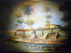Antique signed oil painting Egyptian pyramid camel scene ORIGINAL 33 x 25 frame