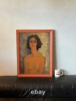 August Mosca Antique Woman Portrait Oil Painting Old Vintage Modern Cubism 1959