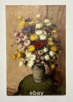 August Tremont Listed Artist Antique Floral Oil Painting On Linen Restoration