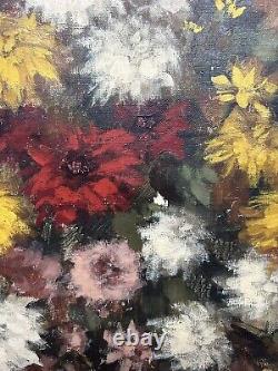 August Tremont Listed Artist Antique Floral Oil Painting On Linen Restoration