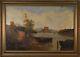 Beautiful Antique Oil Painting Mt. Landscape With Castle, Large, From London, Fine