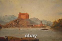 BEAUTIFUL Antique Oil Painting Mt. Landscape with Castle, Large, From London, FINE