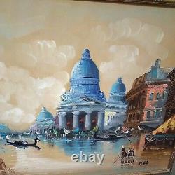 BEAUTIFUL Large Antique ANTONIO DEVITY Venice Canal ITALY OIL PAINTING
