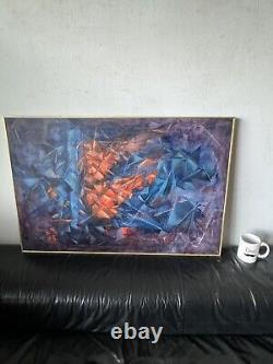 Beautiful Antique Modern Abstract Cubist Expressionist Oil Painting Vintage 1968