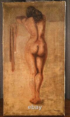 Beautiful Full Body Art Deco Nude Woman Antique Oil Painting Wall Decor