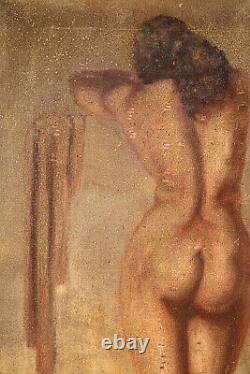 Beautiful Full Body Art Deco Nude Woman Antique Oil Painting Wall Decor