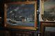 Beautiful Large Antique Americana Harbor Painting Oil On Canvas